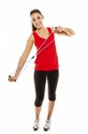 Girl Exercising With Elastic Fitness Band Stock Photo