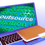 Outsource Word Cloud Laptop Shows Subcontract And Freelance Stock Photo