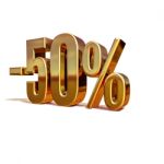 3d Gold 50 Fifty Percent Sign Stock Photo