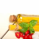 Italian Spaghetti Pasta Tomato And Basil Stock Photo