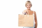 Woman Holding Paper Shopping Bag Stock Photo