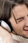 Male Listening Music On Headphone Stock Photo