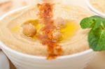 Hummus With Pita Bread Stock Photo