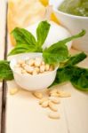 Italian Basil Pesto Sauce Ingredients Stock Photo