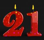 Number Twenty One Candles Mean Adult Celebration Or Party Stock Photo