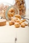 Cashew Nuts On A Glass Jar Stock Photo