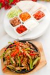 Original Fajita Sizzling Hot  On Iron Plate Stock Photo