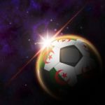 Algeria Flag On 3d Football With Rising Sun Stock Photo