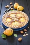 Fresh Homemade Pear Frangipane Tart Stock Photo