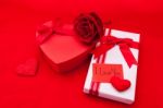 Valentines Gift Box With A Red Bow On Red Background Image Of Va Stock Photo