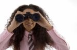 Girl Using Binocular Stock Photo