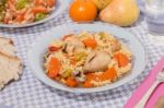 Chicken With Carrot And Spaghetti Stock Photo