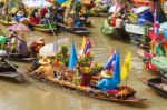 Beautiful Flower Boats In Floating Parade Stock Photo