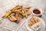 Fries French Ketchup Herb Still Life Stock Photo