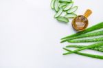 Aloe Vera Fresh Leaves With Aloe Vera Gel On Wooden Measuring Sp Stock Photo