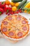 Italian Original Thin Crust  Pepperoni Pizza Stock Photo