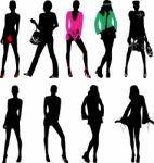 Silhouette Fashion Girls Stock Photo