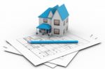 House On Blueprint Stock Photo