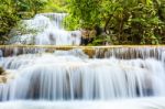 Tropical Waterfall In Kanchanaburi, Thailand Stock Photo