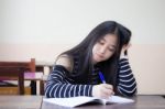 Portrait Of Thai Teen Beautiful Girl Writing Book Stock Photo