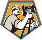 Cameraman Vintage Movie Film Camera Crest Retro Stock Photo