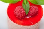 Fresh Raspberry Cake Mousse Dessert Stock Photo