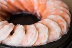 Tray Of Frozen Pile Shrimp Stock Photo