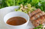 Vietnamese Meatball Wraps Stock Photo