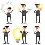 Cartoon Businessman With Idea Bulb Set Stock Photo