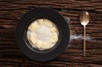 Durian Coconut Milk Sticky Rice Still Life On Wooden Background Stock Photo