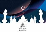 Ramadan Kareem With Mosque And Crescent,  Illustration Stock Photo