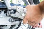 Technician Repairing Motorcycles Stock Photo