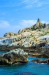 Stone Mounds At Haedong Yonggungsa Temple In Busan, South Korea Stock Photo