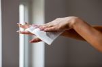 Clean Hands With Wet Wipes Stock Photo