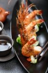 Pan Fried Tiger Prawn Stock Photo