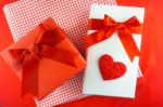 Valentines Gift Box With A Red Bow On Red Background Image Of Va Stock Photo