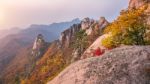 Bukhansan Mountains In Autumn,seoul In South Korea Stock Photo