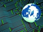 Circuit Board Shows Globally Worldwide And Electronics Stock Photo