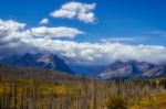 Purple Mountains Next To Lower Two Medicine Lake Stock Photo