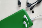 Green Mobile Phone Accessories Stock Photo