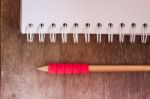 Work Station With Notebook And Pencil With Vintage Filter Stock Photo