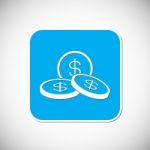 Money Coin Icon. Blue Square Frame.  Illustration Stock Photo