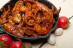 Fresh Seafoos Stew On An Iron Skillet Stock Photo