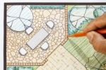 Design Patio In Garden Plan Stock Photo