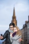 Attractive Young Couple Making Selfie Stock Photo