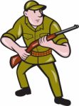 Hunter Carrying Rifle Cartoon Stock Photo