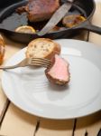 Pork Chop Seared On Iron Skillet Stock Photo