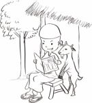 Muslim Boy Reading With A Goat - Sketch Drawing Illustration Stock Photo