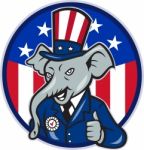 Republican Elephant Mascot Thumbs Up Usa Flag Stock Photo