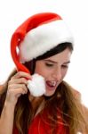 Lady Wearing Christmas Hat Stock Photo